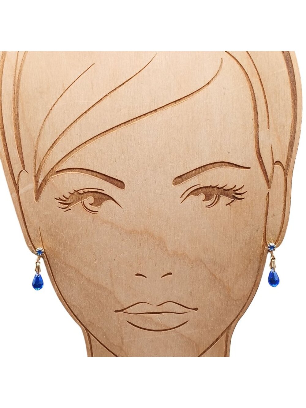 Vintage Gold-Tone Clip-On Earrings With Blue Crystal Tear Drop Dangles
